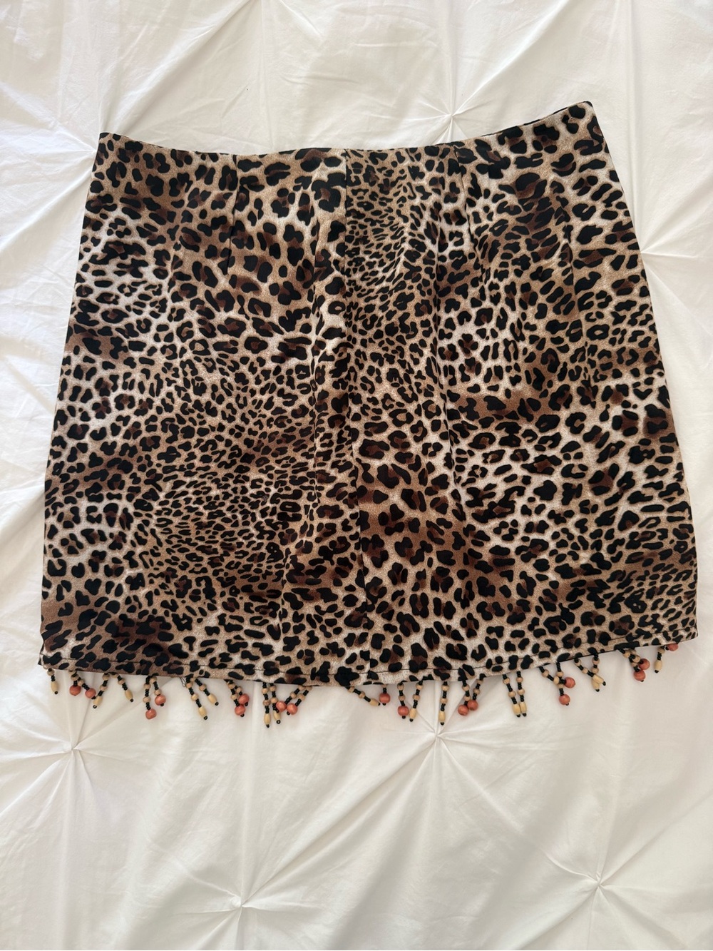 Leopard Print Beaded Hem Mini Skirt
